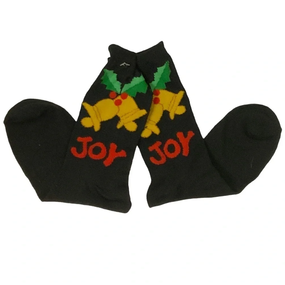 Christmas Holiday Crew Socks Holly Joy Black Red Multicolor 9-11 Sock Size NEW